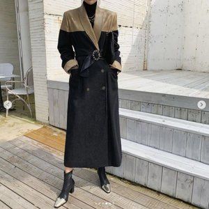 Korean burberry style Leather/wool trench coat